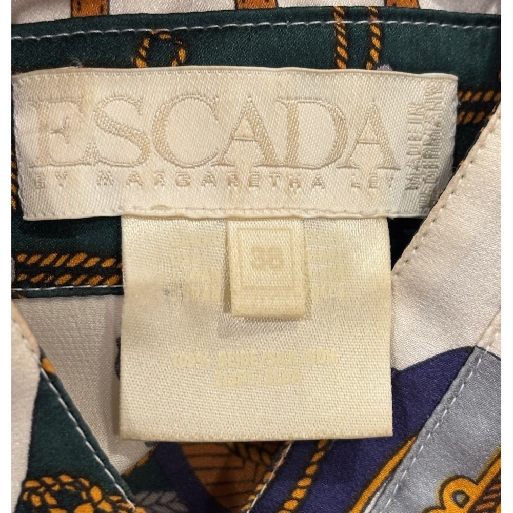 VINTAGE ESCADA MARGARETHA LEY 80s Silk Blouse Military Gold Bottoms Germany 38 M - Picture 9 of 9